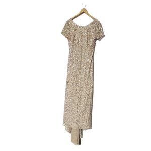 Adrianna Papell Rose Gold Beaded Sequin Godet Gown Wedding Mother of Bride Sz 12